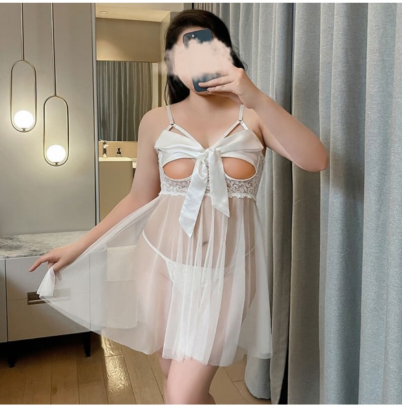 FEE ET MOI - Open Bust Underwire Nightgown (Plus Size - White) FEE ET MOI - Open Bust Underwire Nightgown (Plus Size - White)